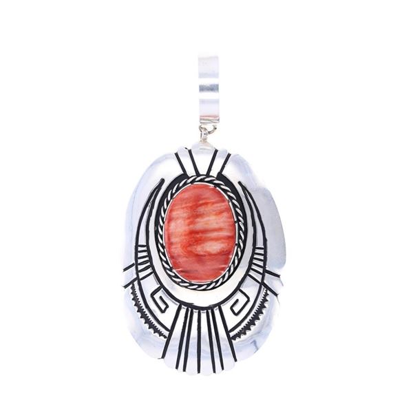 Navajo Tommy Singer Spiny Oyster Sterling Pendant