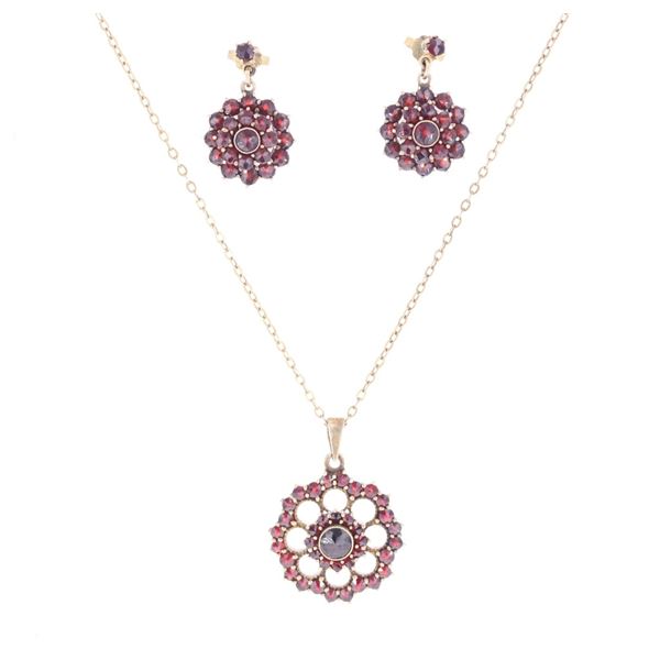 Art Deco Garnet Sterling Silver Necklace & Earring
