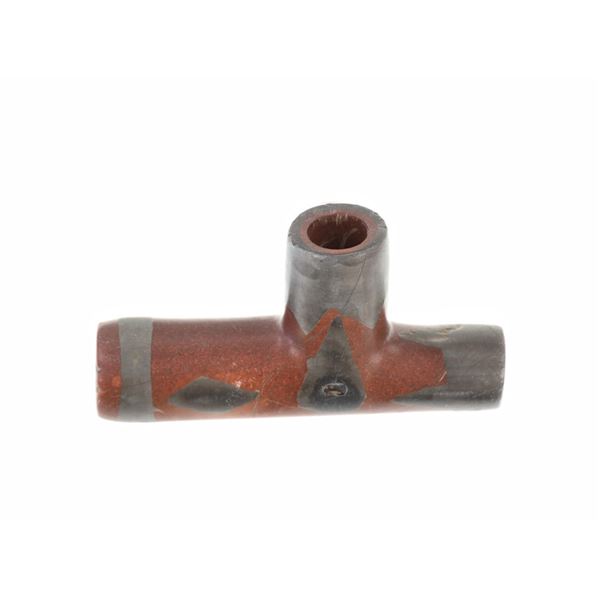 Ca. 1890- Plains Pewter Inlaid Catlinite T-Pipe