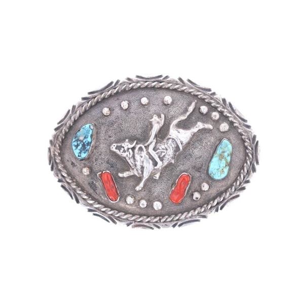 C. 1970's Navajo Bull Rider Sterling Belt Buckle