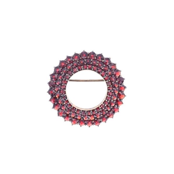 C. 1950's Rose Cut Garnet Sterling Silver Brooch