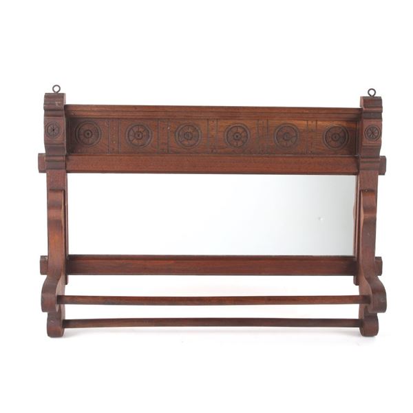 Eastlake Carved Walnut Lavatory Mirror Towel Rack