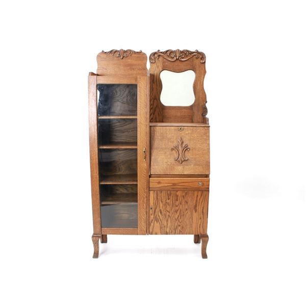 Quarter Sawn Oak Curio Secretary Cabinet C. 1900s