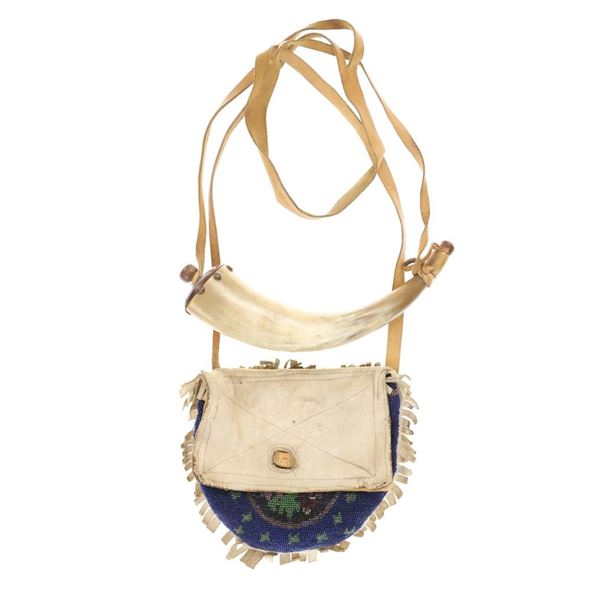 Frontier Trade Beaded Hide Shot Pouch/ Powder Horn