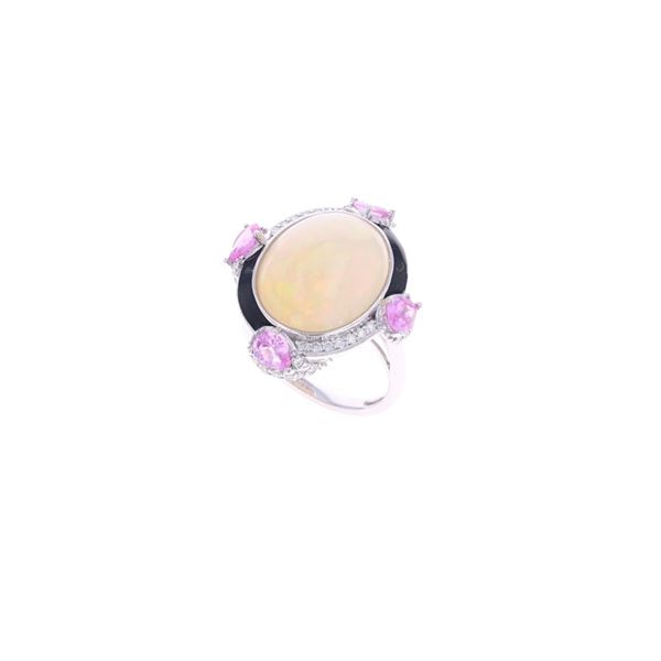 7.08ct Opal, Sapphire, & Diamond Platinum Ring