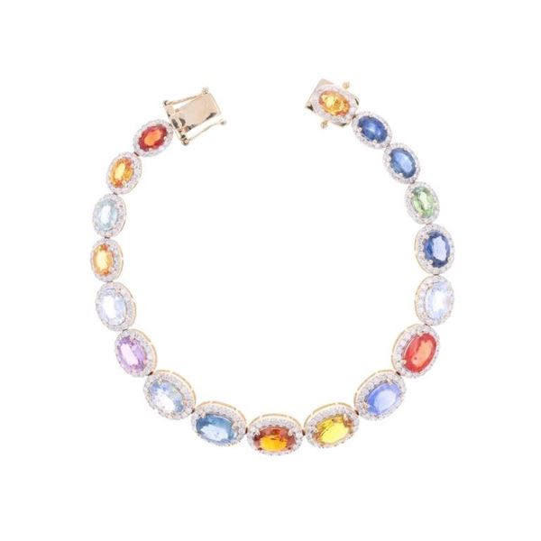16.71ct Multicolor Sapphire Diamond & 14k Bracelet