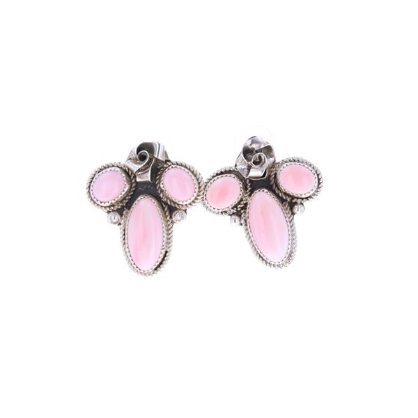 Navajo Diné R. Sam Sterling Pink Conch Earrings