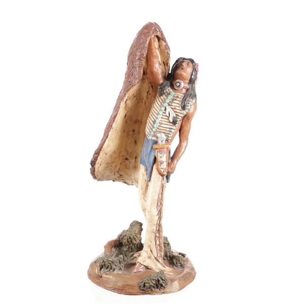 R. J. Moore Indian Warrior Singing Chalkware 1976