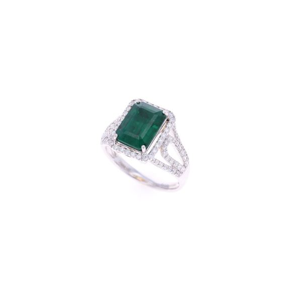 3.48ct Emerald VS2 Diamond & 18k White Gold Ring