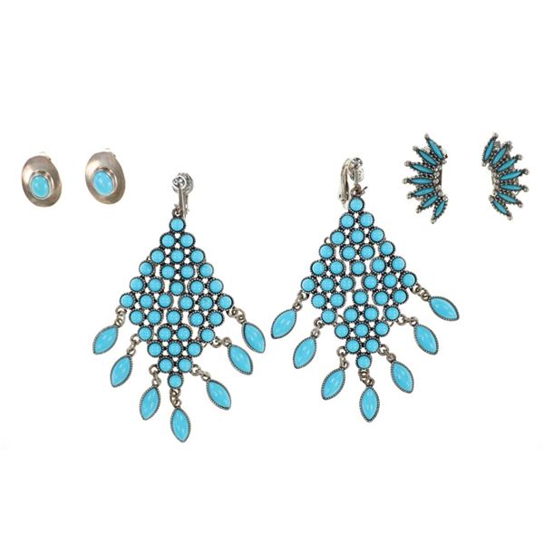 Zuni Needlepoint & Petit Point Turquoise Earrings