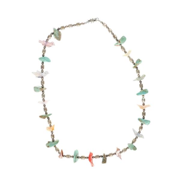 Zuni Fetish Turquoise Cabochons Silver Necklace