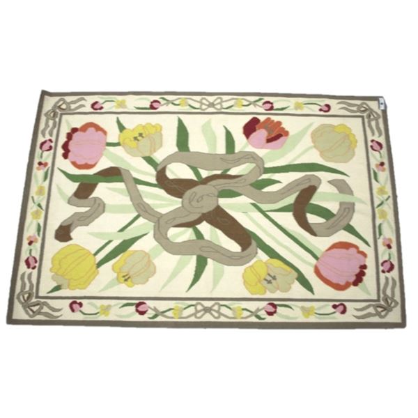 KM Hand Woven Champagne Wool Area Designer Rug