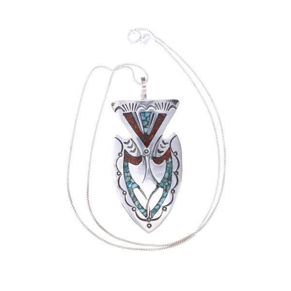 Navajo H. Baca Sterling Silver Chip Inlay Necklace