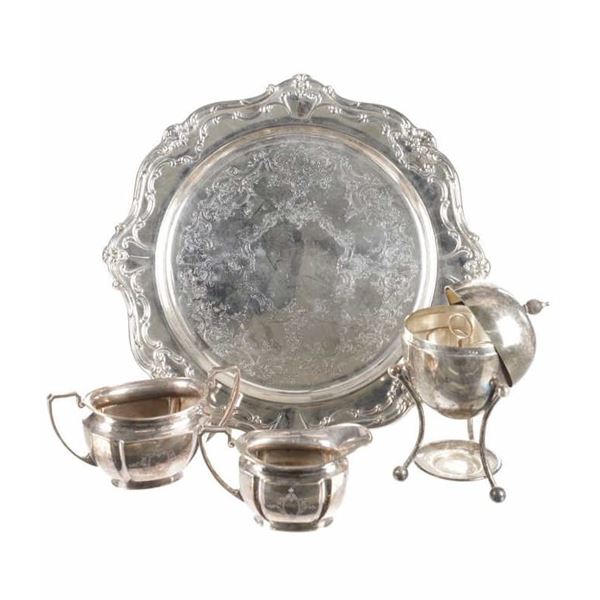 EPNS Cream Cup, Tray, Sugar Bowl & Egg Holder (4)