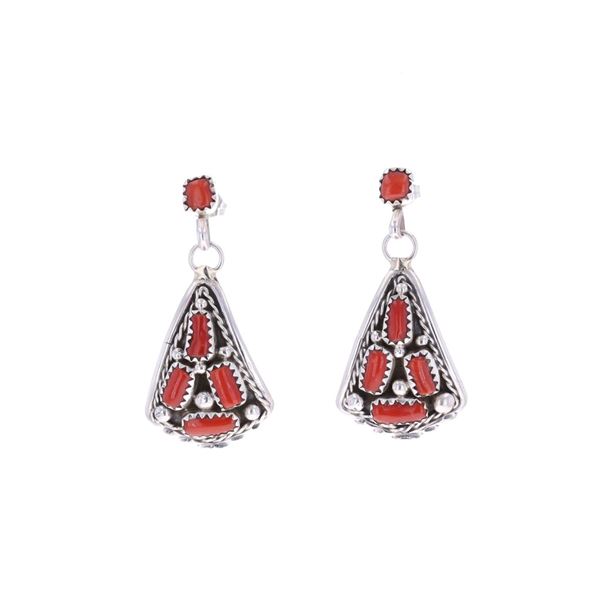 Navajo M. Chee Sterling Branch Coral Earrings