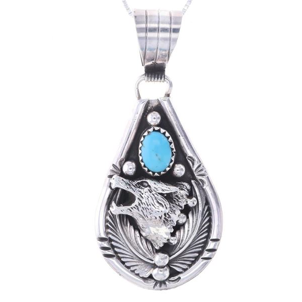 Navajo Running Bear Silver Wolf Head Necklace