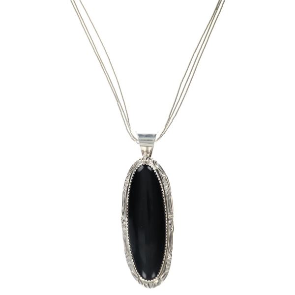 Navajo H. Tsosie Sterling Silver Onyx Necklace