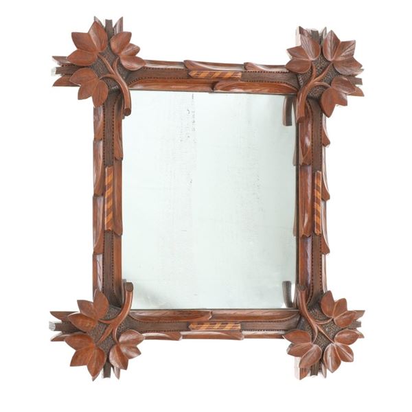 Hand Carved Black Forest Oak Mirror c. Early 1900s