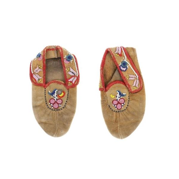 Northern Cree Beaded Hide Moccasins c. 1930s