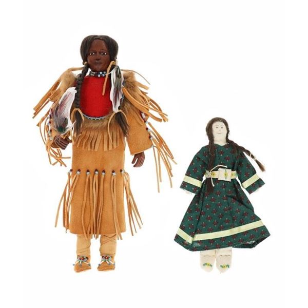 Cherokee & Apache Hide/ Cloth Beaded Dolls