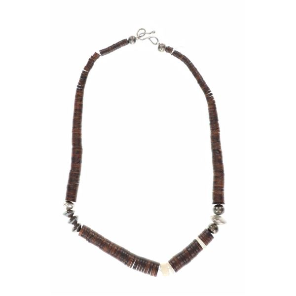 Puebloan Bone Silver Bead Wood Heishi Choker