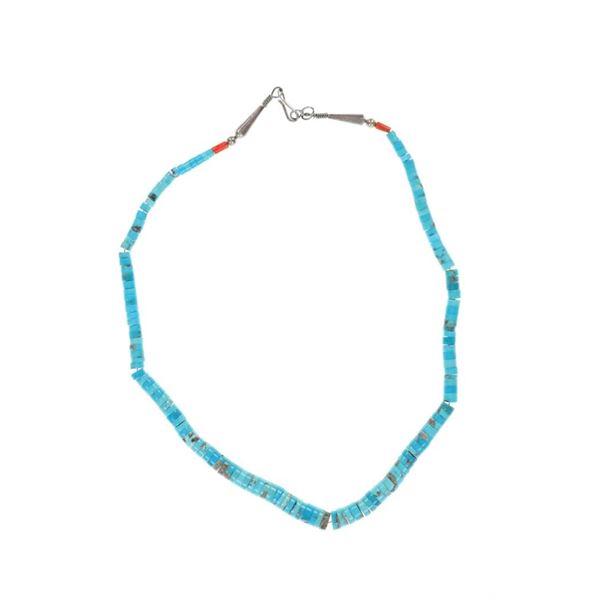 Navajo Cripple Creek Turquoise Red Coral Necklace