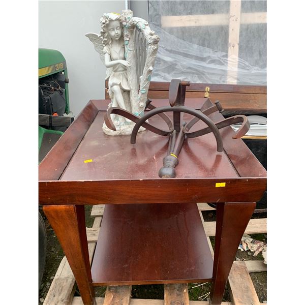 Wooden Table (22W, 26D, 25T), Case (40W, 11D),  Plus Decorative Items