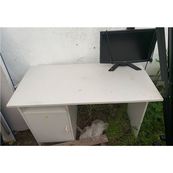 White Table Attached with Monitor ( 47W, 23D, 30T)