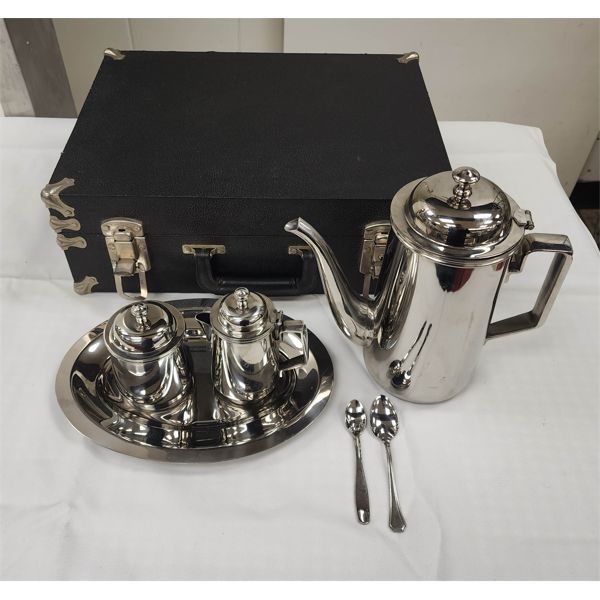 POLISHED CORBY HALL STAINLESS STEEL COFFEE SERVING SET