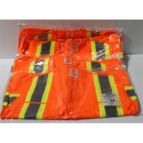 4 HI-VISIBILITY STANDARD SAFETY VESTS W/ POCKETS ORANGE