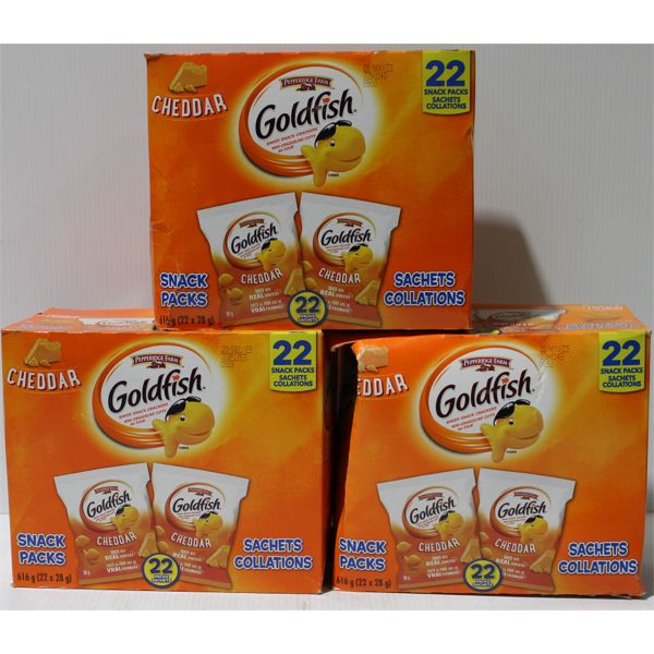 3 BXS GOLDFISH CRACKERS - 22 SNACK PKS X 28G PER BOX