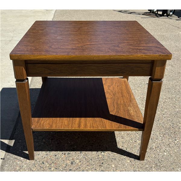 TWO TIERED WOOD END TABLE