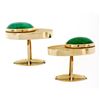Image 4 : Large Vintage Mens 14K Yellow Gold Oval Jade Squared Puffed Florentine Cufflinks