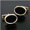 Image 6 : Vintage 14K Yellow Gold Classic Oval Cut Bezel Set Black Onyx Swivel Cuff Links
