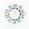 Image 4 : 14k White Gold 9.7mm Round White Pearl Ring w/ 2.00 ctw Oval Cut Aquamarine Halo
