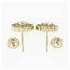 Image 6 : New 14k Yellow Gold 1.33 ctw Diamond Emerald Halo Milgrain Flower Cluster Earrin