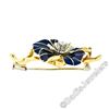 Image 3 : Vintage Italian 18k Gold Round Diamond Dark Blue Enamel Flower Branch Brooch Pin
