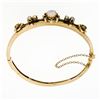 Image 6 : Vintage 14K Yellow Gold Opal & Pearl Textured Floral Open Hinged Bangle Bracelet
