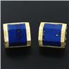 Image 3 : Vintage La Triomphe 14k Yellow Gold & Trapezoidal Cut Blue Lapis Men's Cuff Link