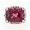 Image 6 : 14k Gold 13.75 ctw GIA Cushion Purple Pink Tourmaline Diamond Halo Cocktail Ring