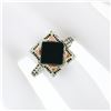Image 3 : Antique Art Deco 14K White & Rose Gold Black Onyx Etched Milgrain Filigree Ring