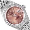 Rolex Ladies Stainless Steel Salmon Roman 18K White Gold Diamond Bezel Datejust