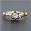 Image 2 : Antique 14k Gold 0.30 ctw Old European Diamond Engagement Ring w/ Repousse Sides
