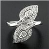 Image 2 : Vintage 14k White Gold 0.84 ctw Round Baguette Cut Diamond Pear Leaf Bypass Ring