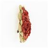 Image 6 : Large Vintage GIA NO DYE Carved Red Coral Brooch w/ Hand Engraved 18k Gold Frame