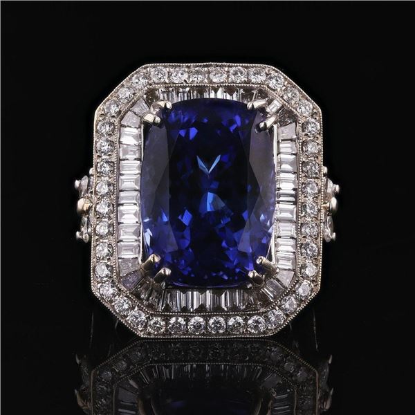 16.49 ctw Tanzanite and 2.81 ctw Diamond 18KT White Gold Ring (GIA CERTIFIED)