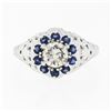 Image 4 : Vintage 18k White Gold 1.09 ctw Diamond Solitaire Sapphire Halo W/ Milgrain Ring