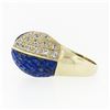 Image 6 : Vintage 18k Gold 1.92 ctw Carved Lapis & Round Diamond 4 Section Dome Bombe Ring