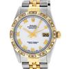 Image 1 : Rolex Mens Two Tone White Roman Pyramid Diamond Bezel Datejust Wristwatch 36MM