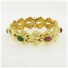Image 1 : 14k Yellow Gold 6.81 ctw Multi Gemstone Ribbed Wide Leaf Chain Bracelet